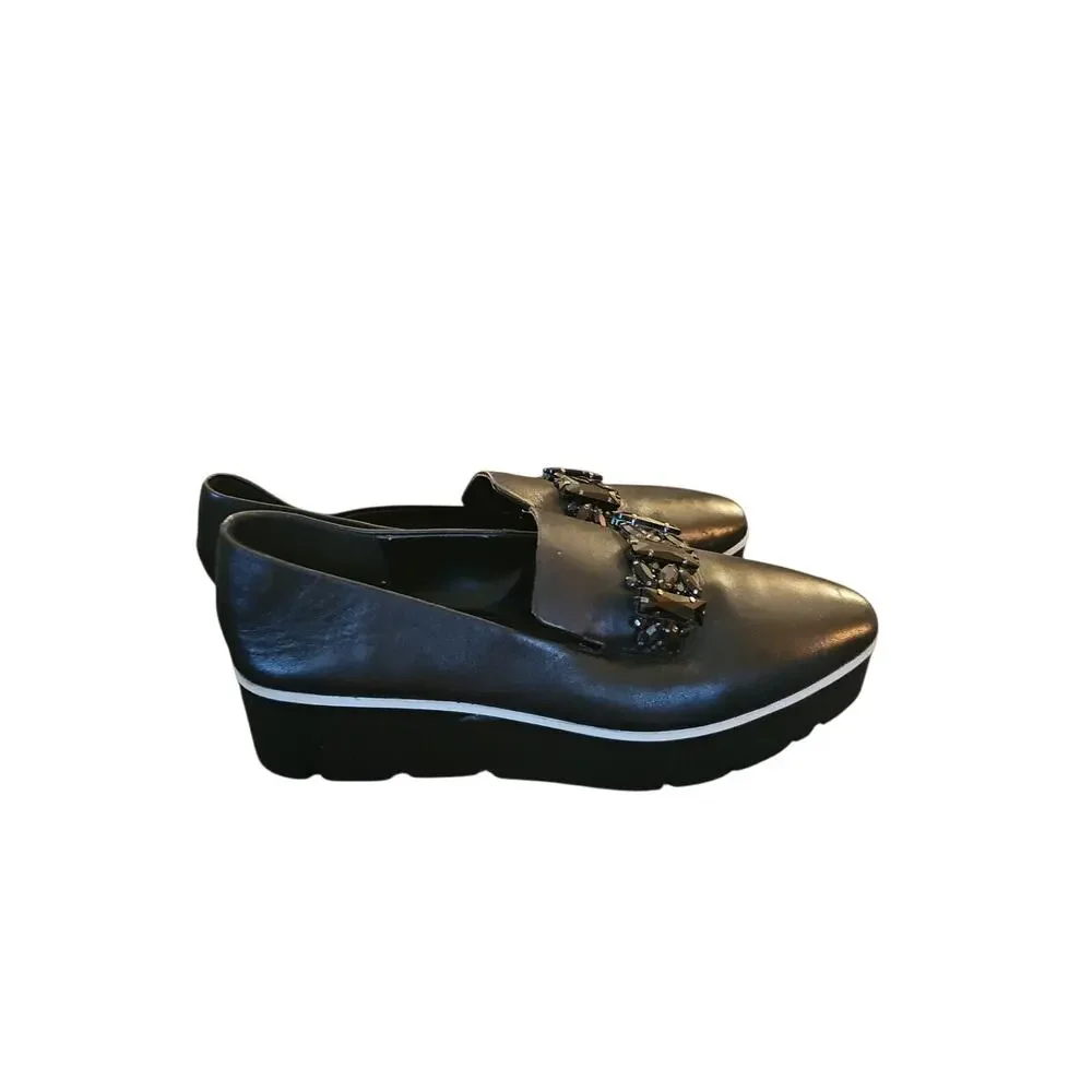 Karl Lagerfeld Paris Bri Platform Loafer black leather jewelry embellished 8.5